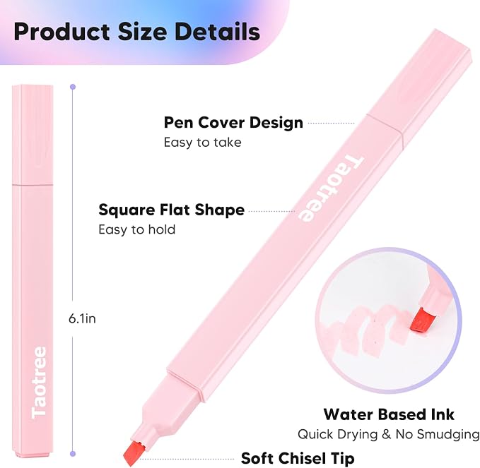 Taotree 12Pcs Aesthetic Cute Highlighters Assorted Colors, Back to School | - Image 4