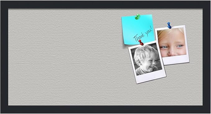 PinPix 24x12 Inch Cork Bulletin Board. This Decorative Framed Pin Board Comes with Light Stone Design and a Satin Black Frame. Ideal for Home Office Decor or Message Board (PinPix-1809)-DeskLoop Office