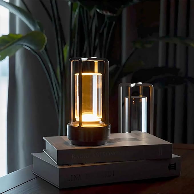 cordless led table lamp,klarako crystal lantern,outdoor table light,auge light Portable Metal Table Lamp for Indoor/Outdoor, 3 Colour4000mA Dimming Battery Powered Small Desk Lamp Bar/Camping-Black-DeskLoop Office
