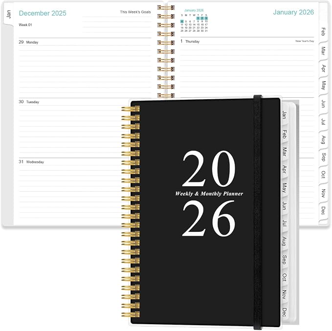 2026 Planner - A5 Weekly & Monthly Planners Spiral Bound, January 2026 - by Heveboik