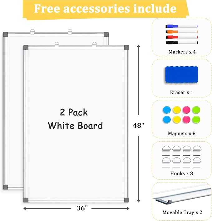 AMUSIGHT 2 Pack Double-Sided Magnetic Whiteboard, Aluminum Frame White Board - Image 5