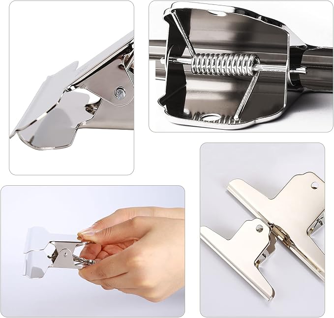 6pcs Stainless Steel Bulldog Clips, Extra Large & Medium Sizes, Holds Up to 400 - Image 2