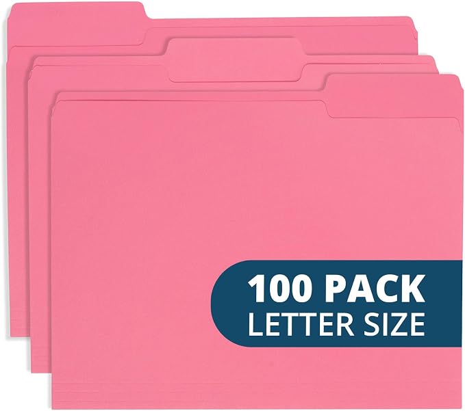 100 Blue Summit Supplies Pink File Folders, Letter Size by BlueSummitSupplies