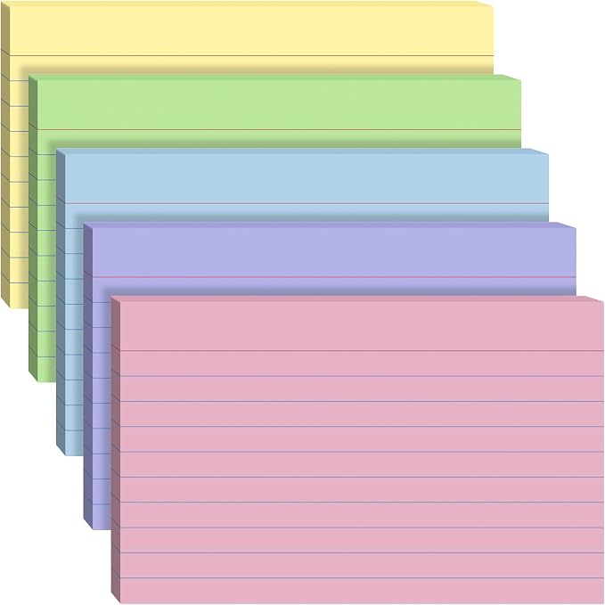 Index Cards 5x8, 100 Sheets, Ruled Color Flash Cards by Ciphyfee