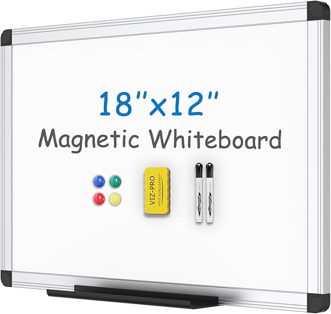 VIZ-PRO Magnetic Whiteboard/Dry Erase Board, 18 X 12 Inches, Includes 1 Eraser by VIZ-PRO