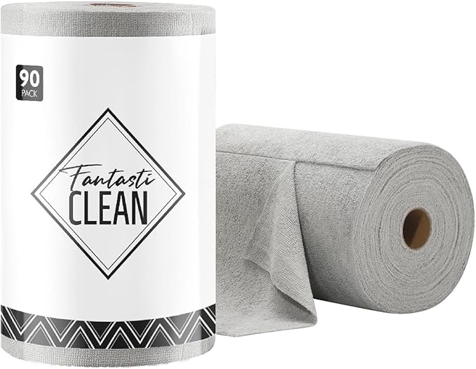 Fantasticlean Microfiber Cleaning Cloth Roll -90 Pack, Tear Away Microfiber Towels, 12" x 12", Reusable, Washable, Scratch Free, Ultra Absorbent Dish Rags for Car, Home, Garage or Shop (Grey)-DeskLoop Office