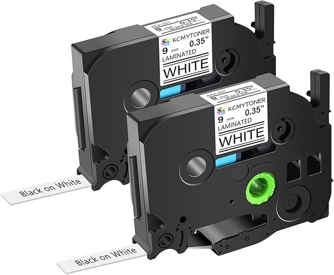 2 Pack Compatible for Ptouch Label Maker Tape 9mm 0.35 Laminated White TZe TZe TZ Tape TZe-221 TZe221 TZ221 for PT-1290SBVP PT-1300 PT-1500PC PT-1600 PT-1700 PT-1750 PT-1750SC