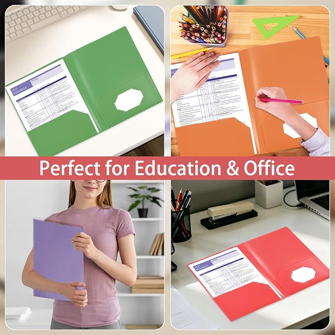 7 Pack Plastic Folders with Pocket, 2 Pocket Folder, File Folders with Business - Image 4
