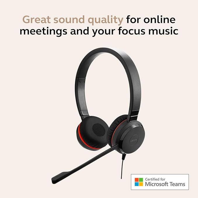 Jabra Evolve 30 II Wired Dual-Ear Headset with Mic for Work - 3.5mm Jack or USB-A/USB-C Connectivity, Computer Headset with Noise-Cancelling Microphone, Microsoft Teams Certified, Call Control – Black-DeskLoop Office