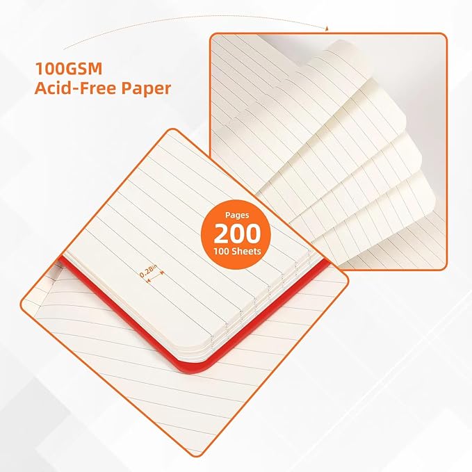 BOSSAND College Ruled Notebooks, 6 Pack A5 Lined Journal Notebooks, 200 Pages 100 GSM Thick Paper, Hardcover, 8.25 inches x 5.75 inches, Red-DeskLoop Office