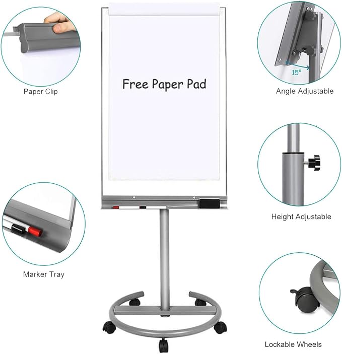 BIBOC Mobile Dry Erase Board – 40x26 inches Magnetic Portable Whiteboard Stand - Image 3