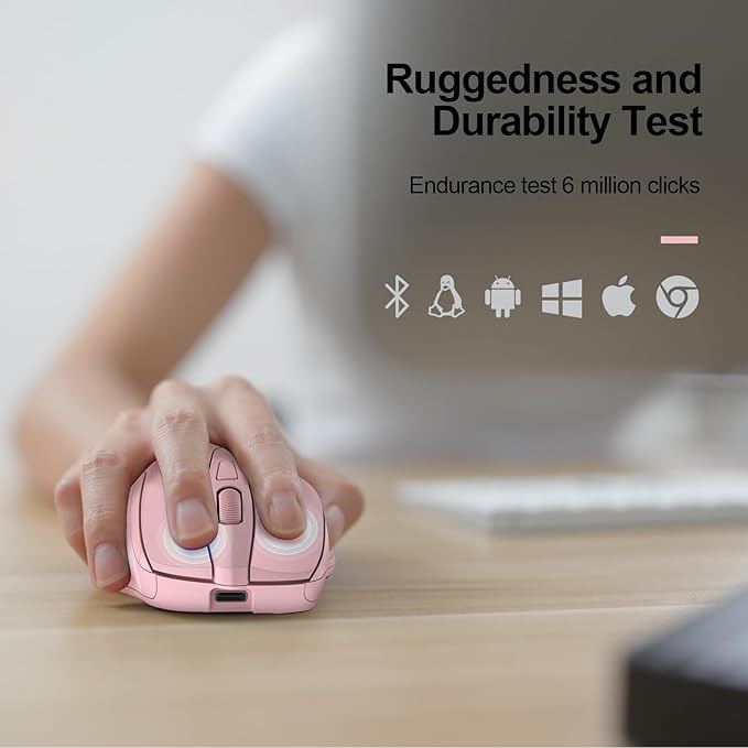TECKNET Wireless Mouse (BT5.0/3.0 & 2.4G) Rechargeable 4800 DPI Silent USB A & Bluetooth Mouse 6 Buttons, Wide Compatibility - Pink-DeskLoop Office