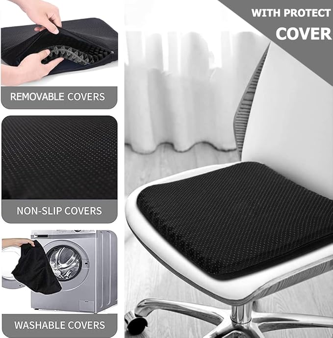 Extra Large Gel Seat Cushion, 17x17inch Double Thick Egg Gel Cushion for Pressure Pain Relief, Breathable Wheelchair Cushion Chair Pads for Car Seat Office Chair (Black)-DeskLoop Office