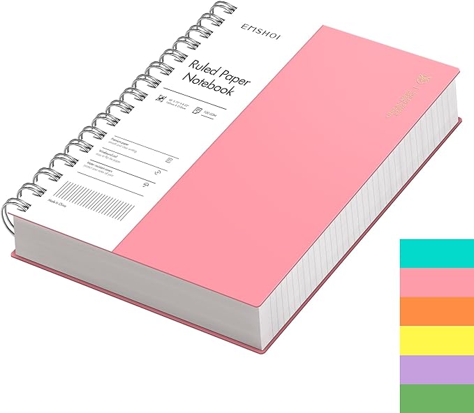 EMSHOI A5 Spiral Notebook College Ruled Lined Journal, Small 5.7" X 8.22", 300 Pages/150 Sheets, 100gsm Thick Paper, Waterproof Hardcover, for Office School Women Men Work Writing Notes-Pink-DeskLoop Office