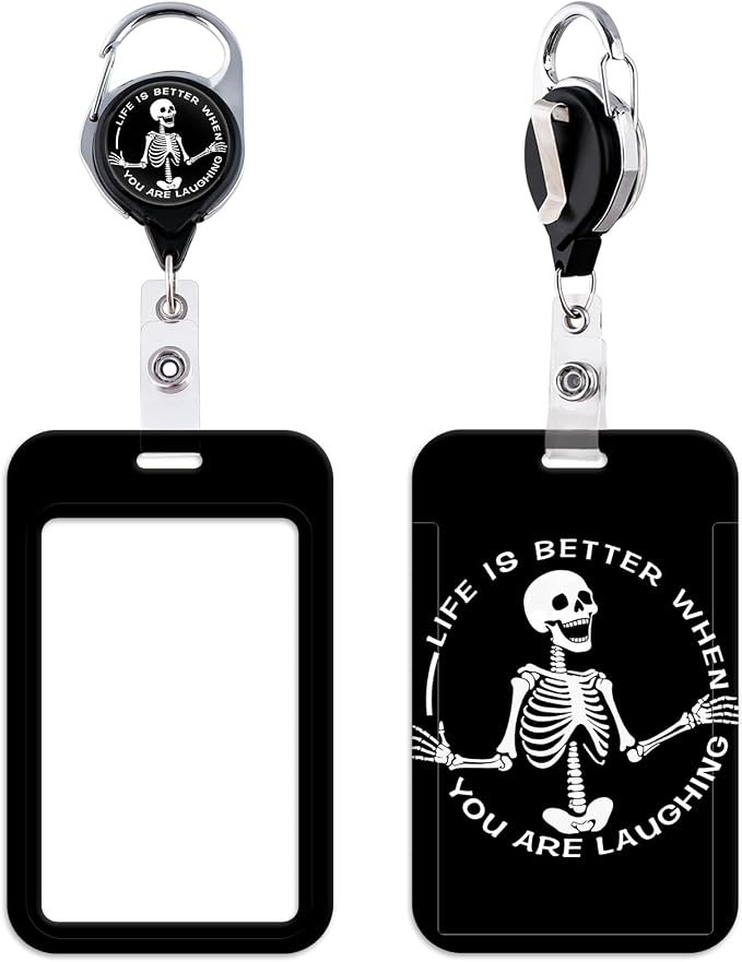 Black Skeleton ID Badge Holder Retractable Badge Holder Reel by beemorita