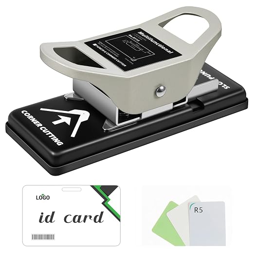 2 in 1 ID Badge Slot Hole Punch 3 x 13 mm and R5 Card Corner Trimmer Dual Use by Engrowtic