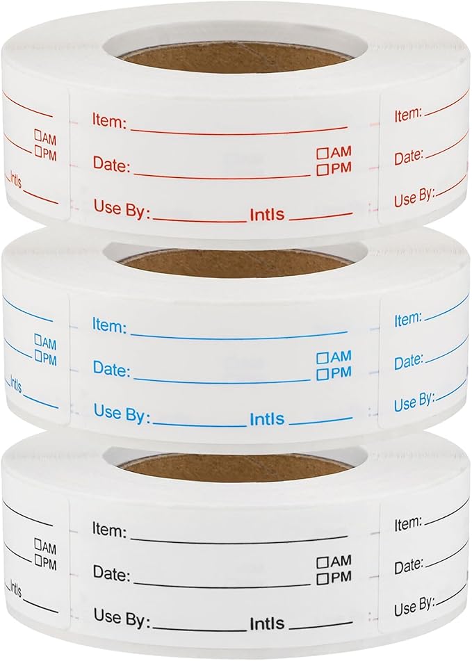 3 Rolls 1500 Pieces Removable Food Labels, 1 x 2 Inch Date Stickers by WSICSE
