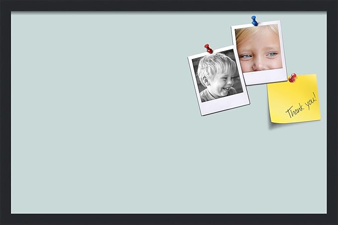 PinPix 28x18 Inch Cork Bulletin Board. This Decorative Framed Pin Board Comes with Soft Blue Design and a Satin Black Frame. Ideal for Home Office Decor or Message Board (PinPix-1814)-DeskLoop Office