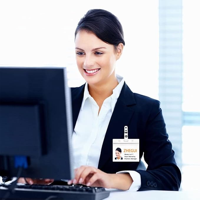 ZHEGUI ID Badge Holder with Clip Clear Plastic Name Tag Holders Horizontal - Image 5