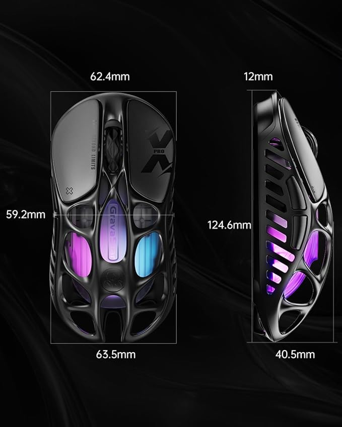GravaStar Mercury X Pro Wireless Gaming Mouse, Come with 8K Dongle – 32,000 DPI PAW 3950 Sensor, 8,000Hz Polling Rate, Only 49g, Magnesium Alloy Hollow Frame, RGB Lighting, 5 Programmable Buttons-DeskLoop Office