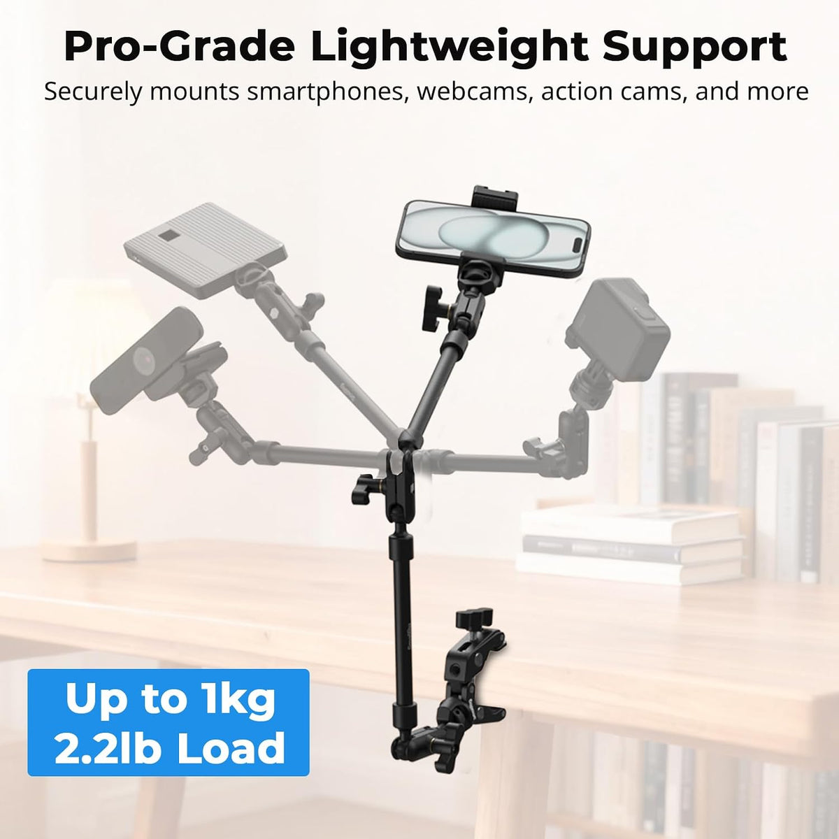 SmallRig 22.4" Magic Arm with Super Clamp, Flexible Overhead Camera & Phone Mount, 1/4" Screw, Cable Clip, Max Load 2.2 lbs, Black – 5625