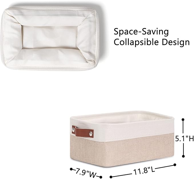 DULLEMELO Small Storage Bins, Storage Baskets for Organizing, Collapsible Rectangular Fabric Baskets for Shelves, Closets, Nursery, Home, Office, Empty Gift Baskets (6-Pack, White&Khaki)-DeskLoop Office
