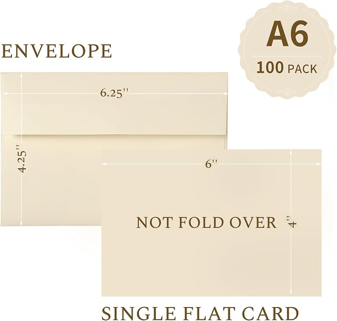 Goefun Ivory Blank Cards and Envelopes 4x6, Cream Flat Note Cards 4x6 and A6 - Image 2