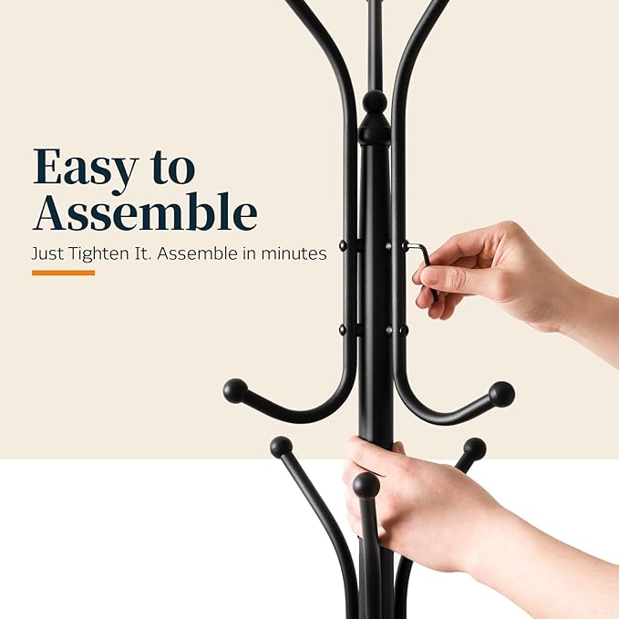 Yoobure Metal Coat Rack Freestanding with Marble Base, Coat Tree with 12 Hooks & Umbrella Holder, Coat Hanger Stand for Corner Entryway Bedroom Office, Heavy Duty Coat Rack Stand for Clothes Hats Bags-DeskLoop Office