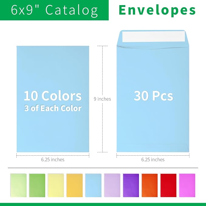 Granhoolm 30 Pcak 6x9 Envelopes, Colorful Envelopes 6x9 Self Seal - Image 2