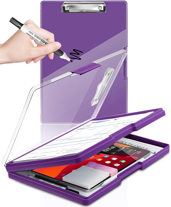 Clearview Clipboard with 2 Storage, Dry Erase 8.5x11 Heavy Duty ClipBoards by Sunnyclip