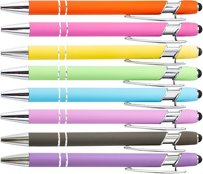 PASISIBICK 8 Pieces Ballpoint Pens 2-in-1 Stylus Retractable Metal Stylus Pen for Touch Screens with Stylus tip, 1.0 mm Black Ink (8 Pastel Colors)-DeskLoop Office