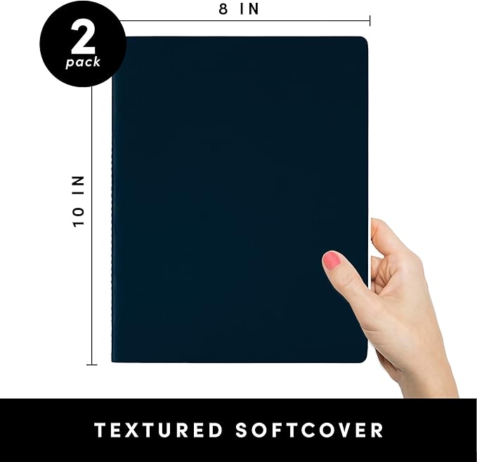 PAPERAGE Soft Cover Blank Journal Notebook, 2 Pack, (Navy), 100 Pages, Large 7.5 inches x 9.5 inches, Ideal for Sketch Book, Note Taking & Travel Journal-DeskLoop Office