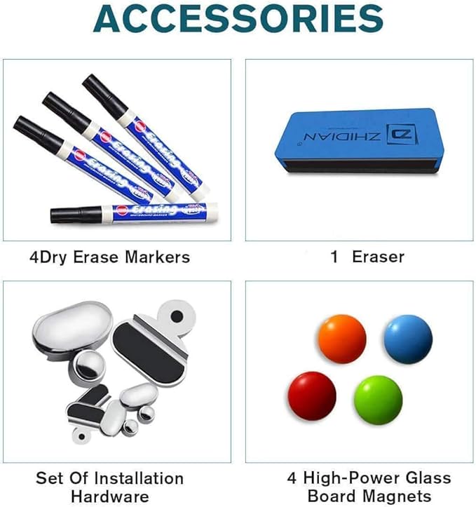 2-in-1 Glass White Board 72" x 43" Extra Large Splicing Magnetic Tempered Glass Whiteboard for Wall, ZHIDIAN Morden Glass Dry Erase Board Frameless Bulletin Board for Office, Home, School-DeskLoop Office