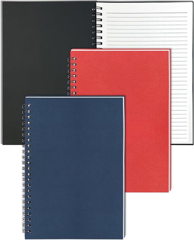 GINMLYDA 3Pack Small Spiral Notebook A5, 8.25x5.5” 120 Lined Pages Wide Ruled Spiral Journal Bulk Blank Kraft Cover Spiral Bound Notebook & Writing Pads for Home Office Meeting Work Note Taking-DeskLoop Office