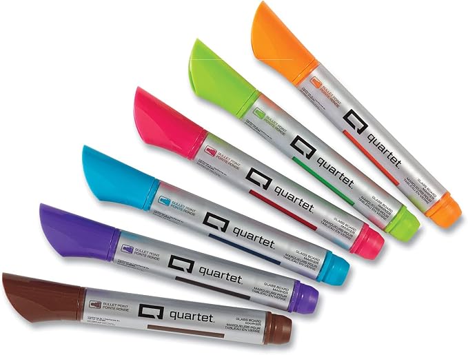 Quartet Glass Board Dry Erase Markers, Bullet Tip, 6 Pack by Quartet