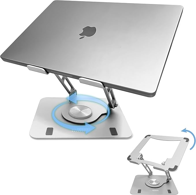 Swivel Laptop Stand for Desk, Adjustable Laptop Stand for Desk w/ 360° Rotation, Raise Tilt Cools Laptop with This Ergonomic Laptop Stand Riser, Collapsible iPad Computer Laptop Stand (Grey)