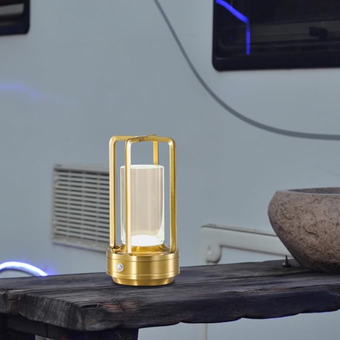 Crystal Table Lamp for Indoor and Outdoor, Rechargeable Cordless Lamp, 3-Colour 4000mAh Dimming Battery Powered Small Desk Lamp, Restaurant/Bedroom/Bar/Coffee Shop/Camping Light/nightlight-Gold-DeskLoop Office