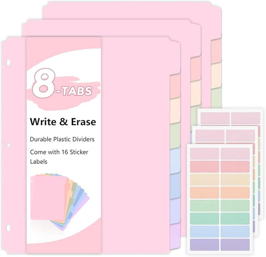 SKYDUE Durable Plastic 8-Tab Dividers, Big Tab Dividers by SKYDUE