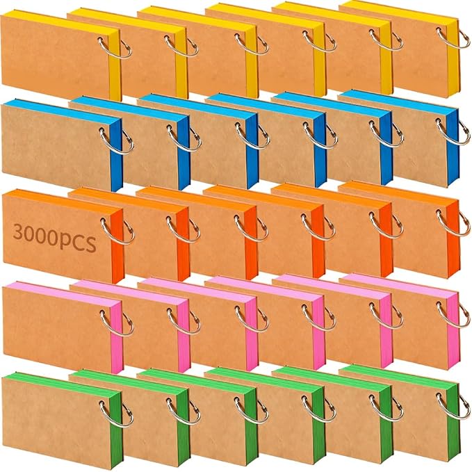 3000 Pcs Index Cards Bulk with Rings, 3x5 Inch Flash Cards with Holder by Unknown