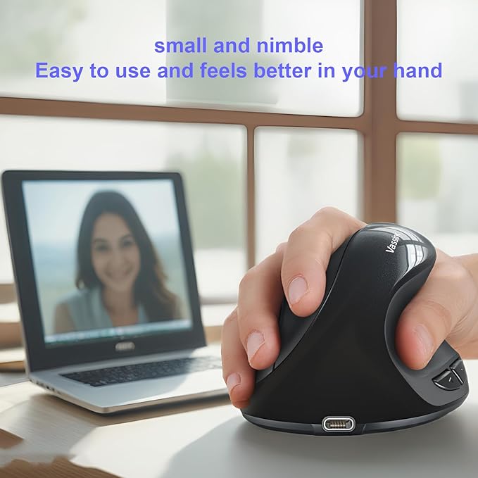 Vassink Ergonomic Mouse, Vertical Wireless Mouse,Mini Mouse Rechargeable 2.4G Optical Carpal Tunnel Mice: 800/1200 / 1600 DPI, 6 Buttons, for Laptop, PC, Computer, Desktop, Notebook etc-DeskLoop Office