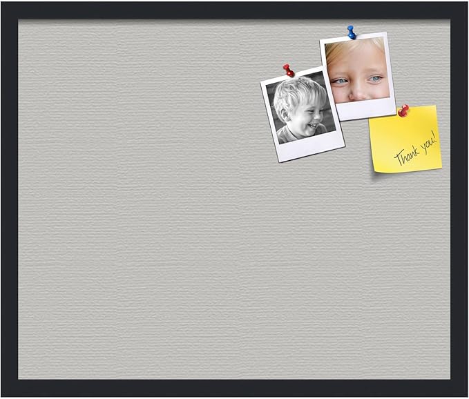 PinPix 24x20 Inch Cork Bulletin Board. This Decorative Framed Pin Board Comes with Light Stone Design and a Satin Black Frame. Ideal for Home Office Decor or Message Board (PinPix-1809)-DeskLoop Office