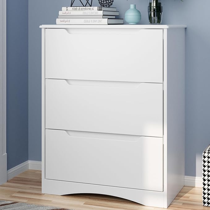Gizoon 3 Drawers Chest, Bedroom Drawer Dresser with Large Storage Capacity, Embedded Handle, and Sturdy Anti-Tripping Device, Modern Design Cabinet for Hallway, Office, Living Room (White)-DeskLoop Office