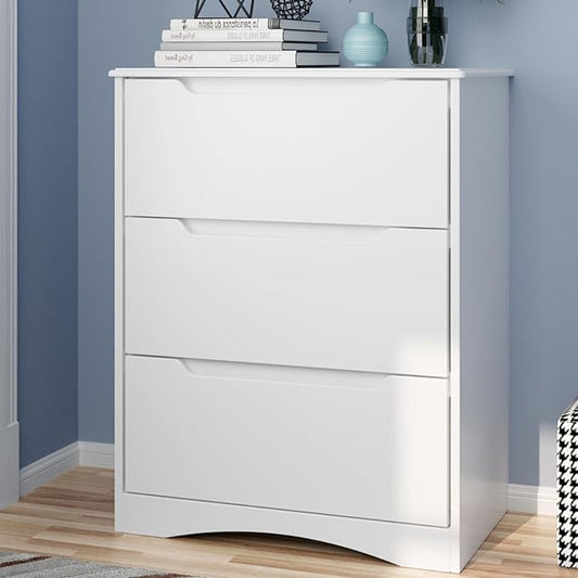 Gizoon 3 Drawers Chest, Bedroom Drawer Dresser with Large Storage Capacity, Embedded Handle, and Sturdy Anti-Tripping Device, Modern Design Cabinet for Hallway, Office, Living Room (White)-DeskLoop Office