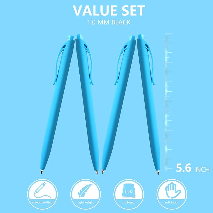 deegtran 100 Pack No Bleed Sky Blue Barrel Click Pens, Wholesale Retractable - Image 2