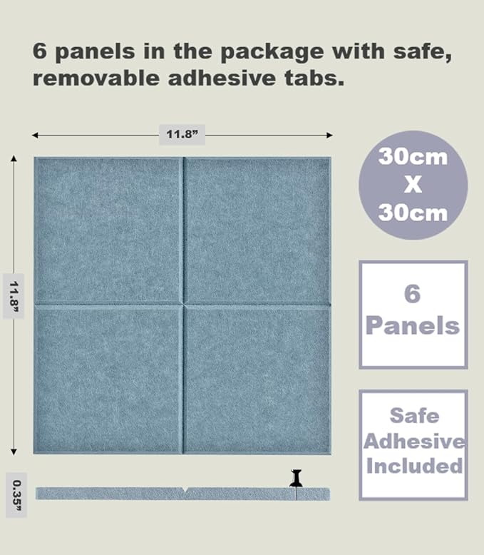 Cork Board 24 x36 Alternative - 6 Pack Felt Wall Tiles with Safe Removable Adhesive Tabs, Cork Boards for Walls Home Office Pin Board Tack Board Cork Board - Gray Blue-DeskLoop Office