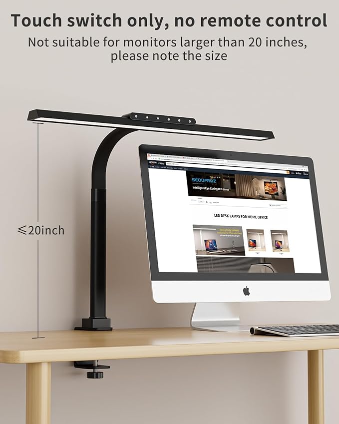 LED Desk Lamps for Home Office, 24W Bright Eye-Caring Light with Clamp, Stepless Dimming Adjustable Flexible Gooseneck Clip on Desk Office Lamp with Adapter for Reading, Study, Workbench,Black-DeskLoop Office