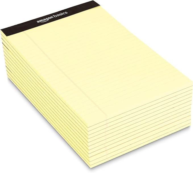 Amazon Basics 50 sheet Narrow Ruled Lined Writing Note Pad, 5 inch x 8 inch, 12 Pack, Canary-DeskLoop Office