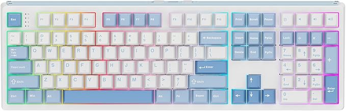 EPOMAKER TH108 Full Size Mechanical Keyboard, Wireless Gaming Keyboard with 8000mAh Battery, Creamy Gasket, 108 Keys, Hot Swap, Custom Driver, RGB Backlight (Blue&White, Creamy Jade)-DeskLoop Office