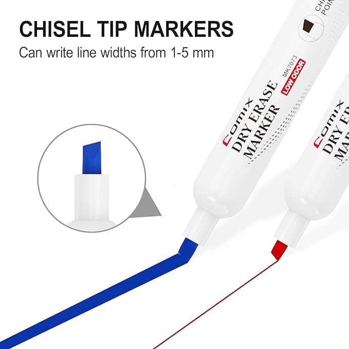 Comix Low Odor Dry Erase Markers, Chisel Tip White Board Markers, School - Image 3
