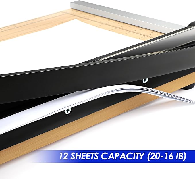 CreGear 12" Wood Paper Cutter, Heavy Duty Trimmer Cuts 12-16 Sheets | - Image 3